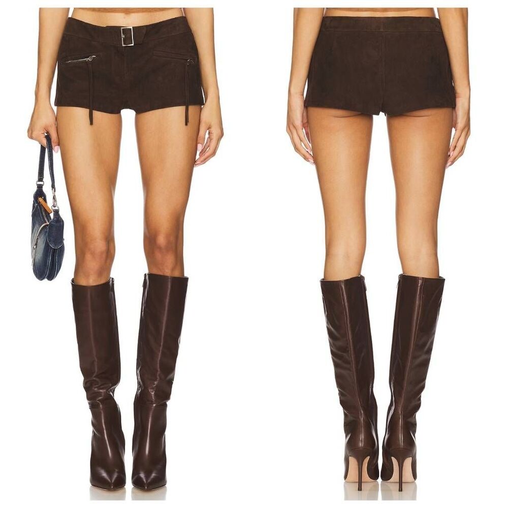 Lamarque x REVOLVE Winona Goat Suede Micro Booty Short in Dark Brown